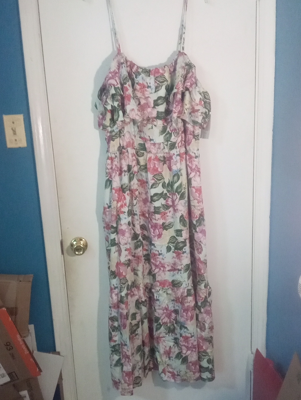 * A New Day Floral Pink & Green Ruffle Maxi Dress 2X Plus Size NWT $45